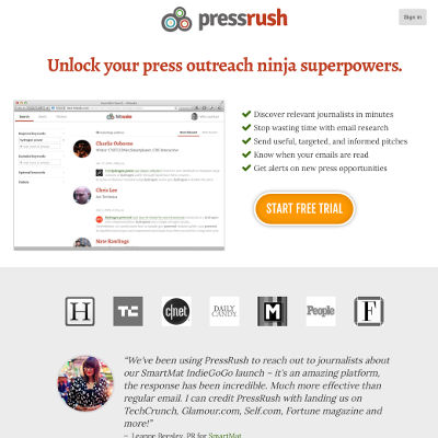 PressRush unlocks your press outreach ninja superpowers.